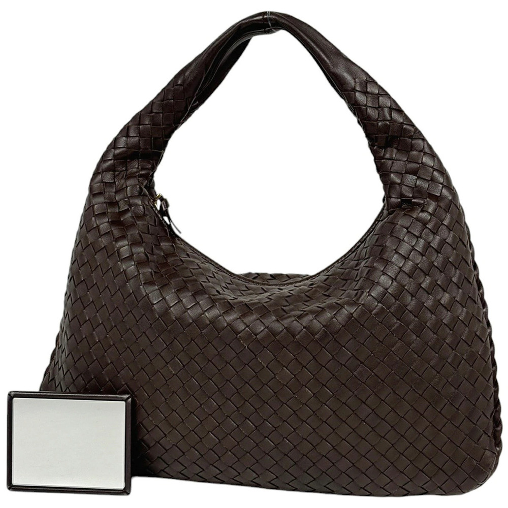 Bottega Veneta Intrecciato Shoulder Bag Hobo Handbag Leather Brown